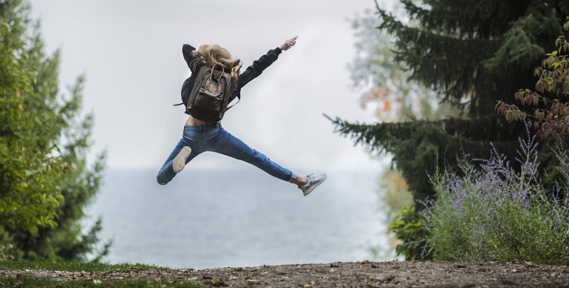 Girl leaping in the air